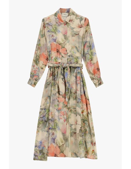 Lange jurk met bloemenprint, stoffen ceintuur Dixie