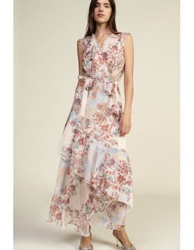 Lange jurk met bloemenprint en asymmetrische ruches Dixie