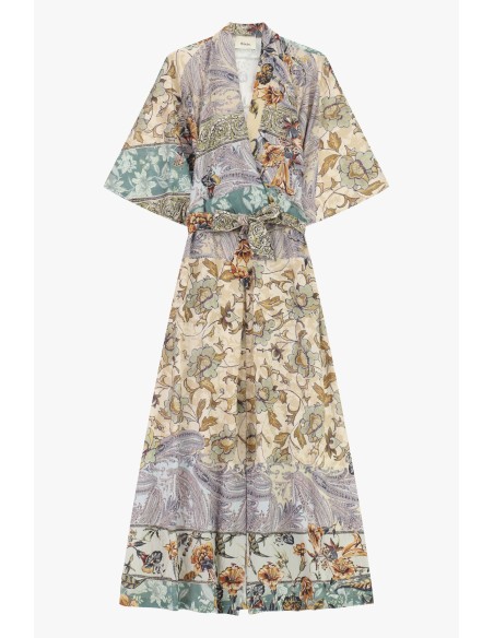 Lange jurk met patchworkprint, ceintuur en Dixie-stof