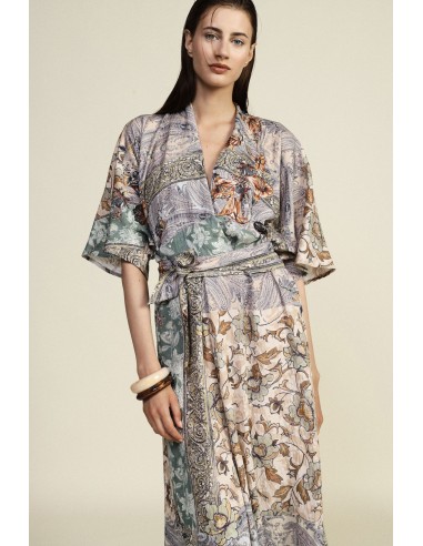 Lange jurk met patchworkprint, ceintuur en Dixie-stof