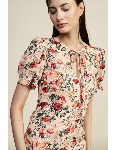 Dixie midi-jurk met bloemenprint en korte mouwen