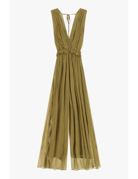 Lange jumpsuit met diepe halslijn en gerimpelde tailleband Dixie