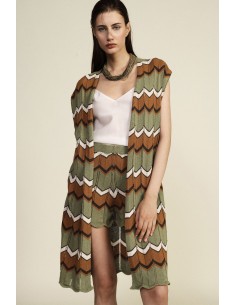 Dixie mouwloos vest met zigzagpatroon en golvende rand 2