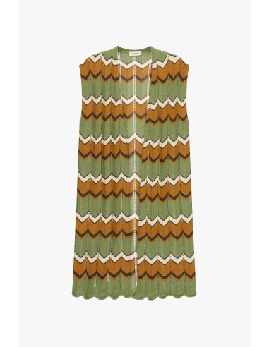 Dixie mouwloos vest met zigzagpatroon en golvende rand