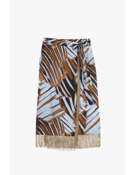 Fantasiemidi-rok met franjes en knoop in de taille Dixie