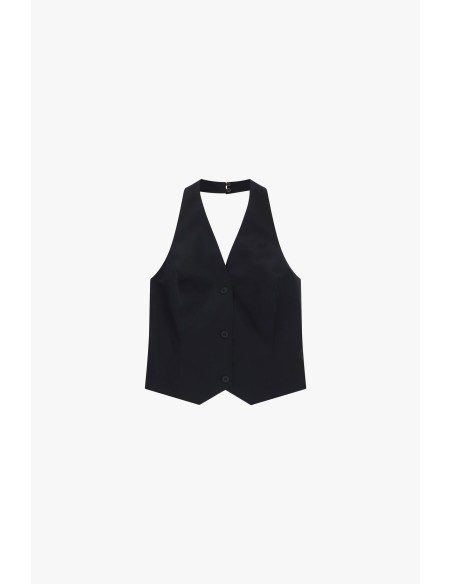 Dixie-gilet met diepe hals en knoopsluiting