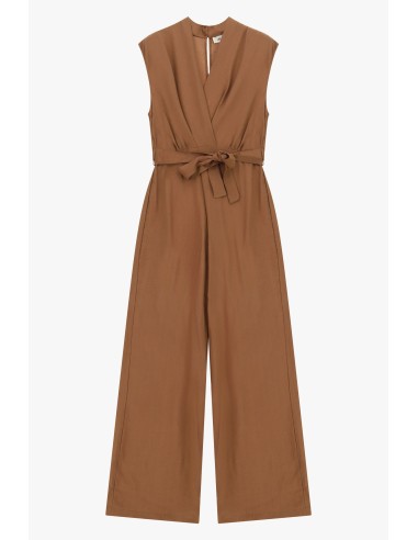 Mouwloze jumpsuit met riem en overslaghals Dixie