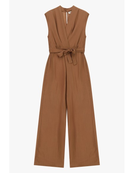 Mouwloze jumpsuit met riem en overslaghals Dixie