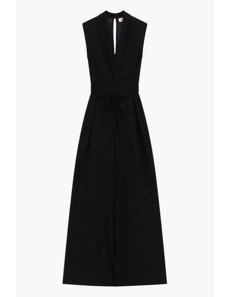 Mouwloze jumpsuit met riem en overslaghals Dixie