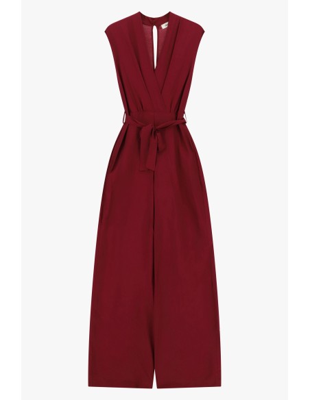 Mouwloze jumpsuit met riem en overslaghals Dixie