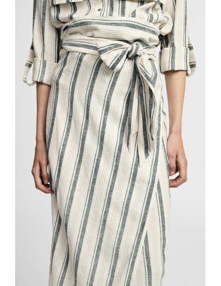 Gestreepte midi-rok met gestrikte riem Alstublieft