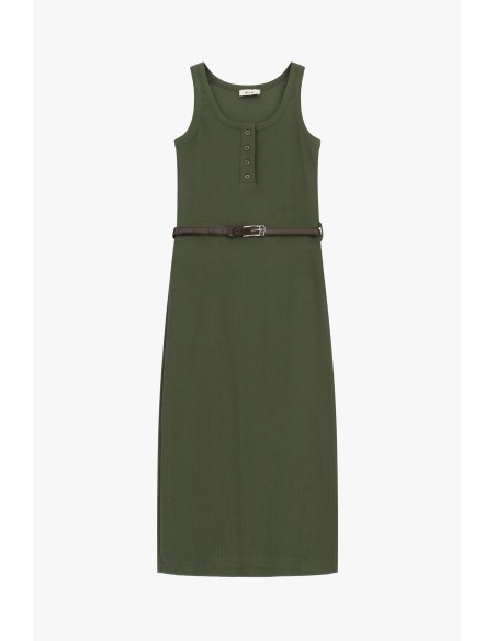 Mouwloze midi-jurk met knopen en ceintuur Dixie