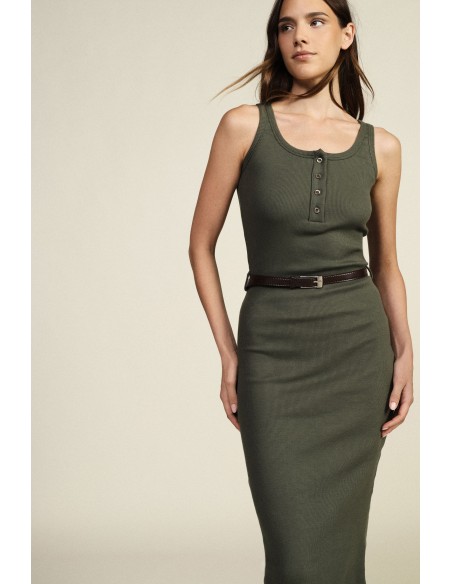 Mouwloze midi-jurk met knopen en ceintuur Dixie