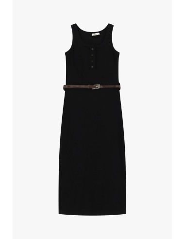Mouwloze midi-jurk met knopen en ceintuur Dixie