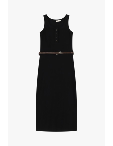 Mouwloze midi-jurk met knopen en ceintuur Dixie