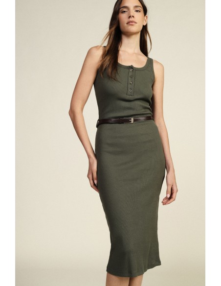 Mouwloze midi-jurk met knopen en ceintuur Dixie