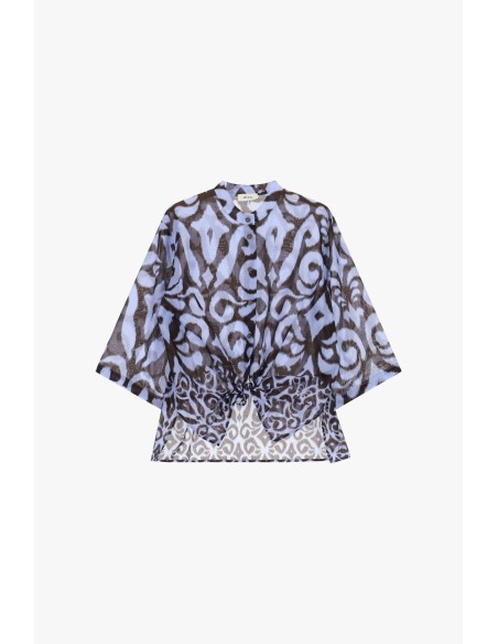 Dixie blouse met dessin, frontale knoop en wijde mouwen