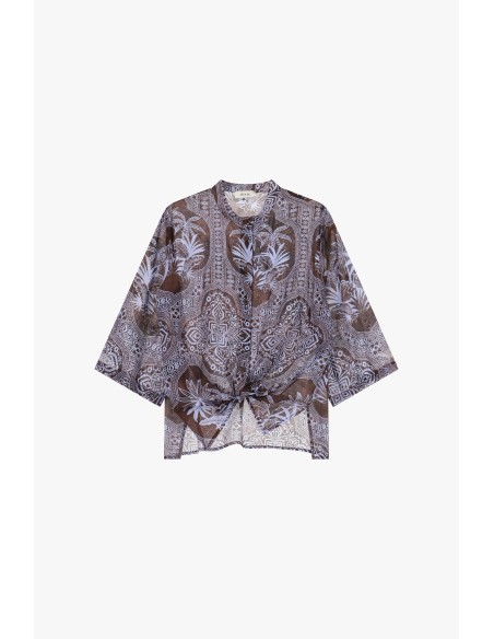 Dixie blouse met dessin, frontale knoop en wijde mouwen