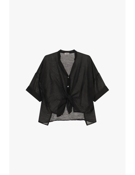 Ruimvallende blouse met knoop aan de voorkant en korte mouwen Dixie
