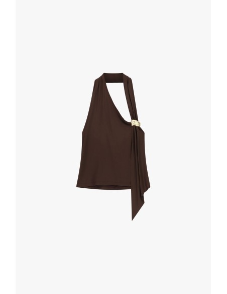 Asymmetrische top met sieradenaccent en broche Dixie
