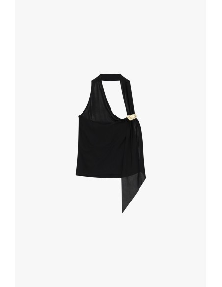 Asymmetrische top met sieradenaccent en broche Dixie