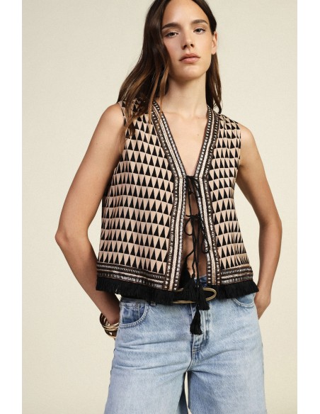 Dixie-vest met geometrisch patroon en franjes