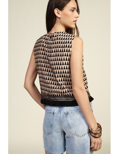 Dixie-vest met geometrisch patroon en franjes