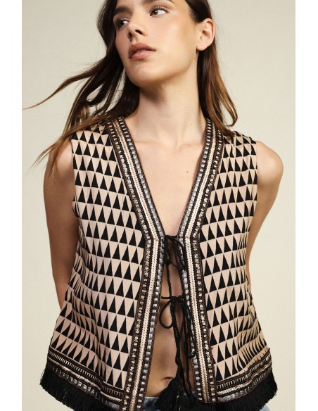 Dixie-vest met geometrisch patroon en franjes