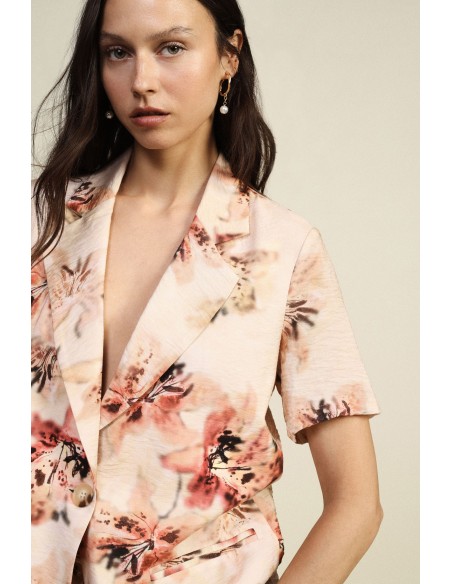 Dixie Blazer met Bloemenpatroon en Korte Mouwen