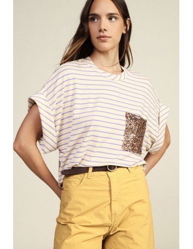 Gestreept T-shirt met opgestikte zak met pailletten Dixie
