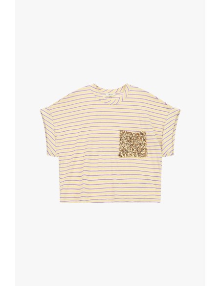 Gestreept T-shirt met opgestikte zak met pailletten Dixie