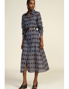 Lange jurk met geometrische print, riem, Dixie-stof