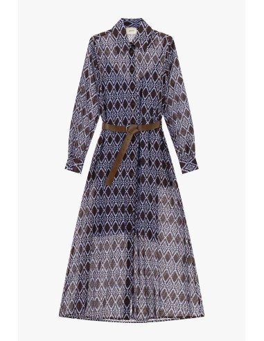 Lange jurk met geometrische print, riem, Dixie-stof