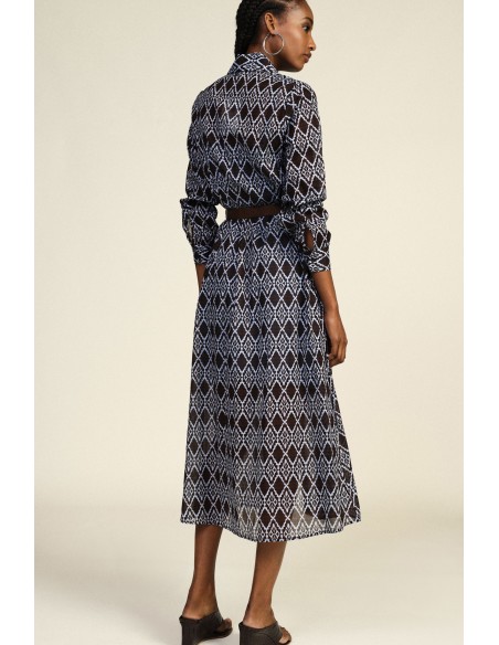 Lange jurk met geometrische print, riem, Dixie-stof