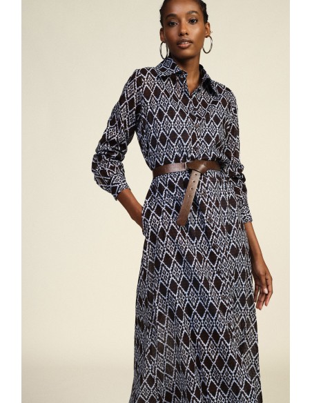 Lange jurk met geometrische print, riem, Dixie-stof