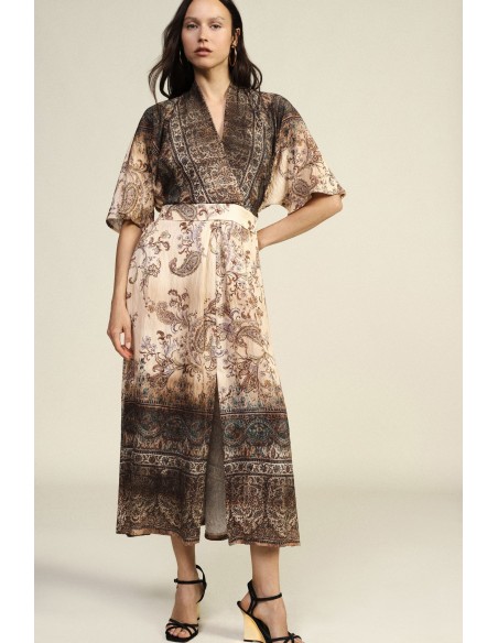 Lange jurk met paisleyprint, riem en ruime pasvorm Dixie