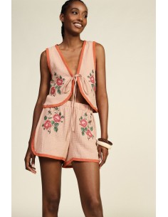 Dixie geborduurde shorts met elastische taille en contrasterende biezen