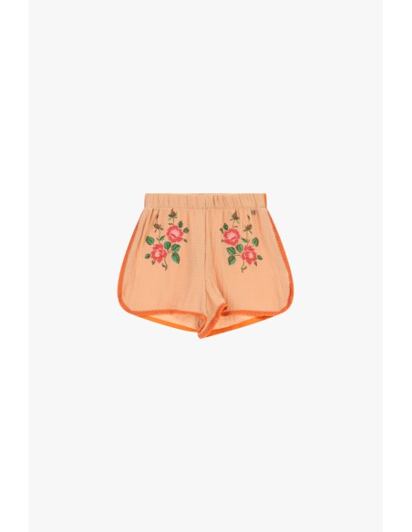 Dixie geborduurde shorts met elastische taille en contrasterende biezen