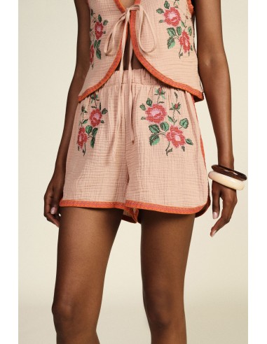 Dixie geborduurde shorts met elastische taille en contrasterende biezen