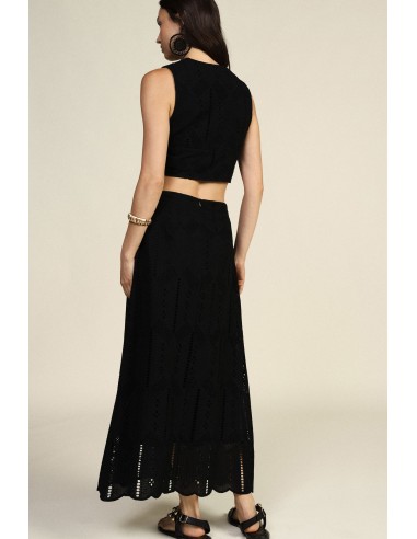 Dixie uitlopende midi-rok met opengewerkt borduursel