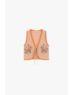 Dixie gilet met contrasterende biezen en bloemenborduurwerk 2