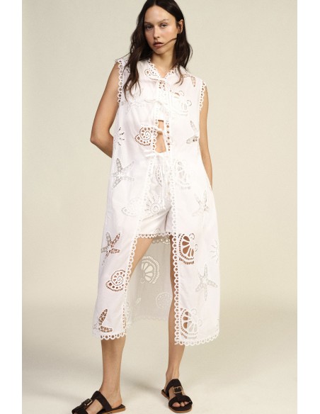 Mouwloze top met decoratieve ajourborduursels Dixie