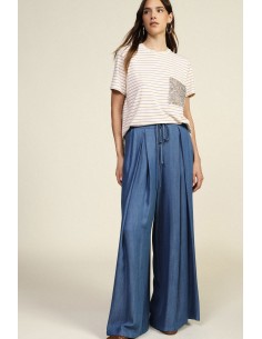 Palazzo-broek met plooien en elastische taille Dixie