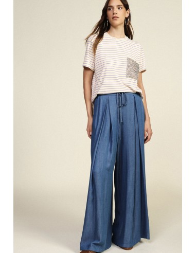 Palazzo-broek met plooien en elastische taille Dixie