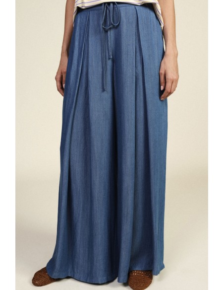 Palazzo-broek met plooien en elastische taille Dixie