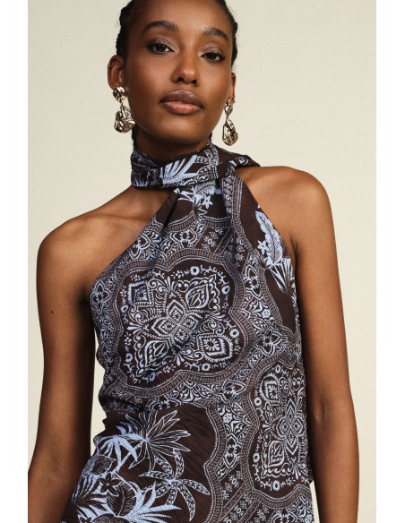 Asymmetrische top met bandanaprint en knoop Dixie