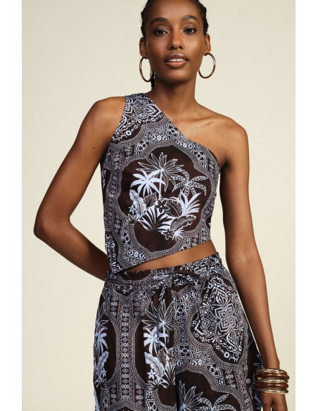 Asymmetrische one-shoulder top met paisleyprint Dixie