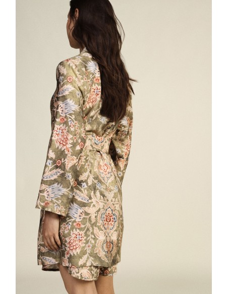 Dixie Dusterjas met bloemenprint en ceintuur