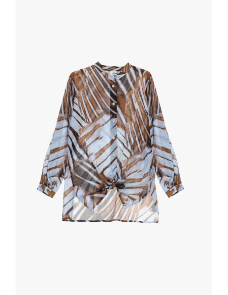 Dixie Blouse met print, frontale knoop en opstaande kraag