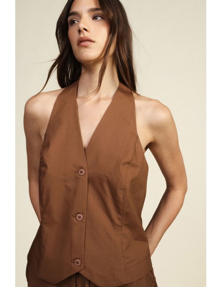 Dixie-gilet met diepe hals en knoopsluiting
